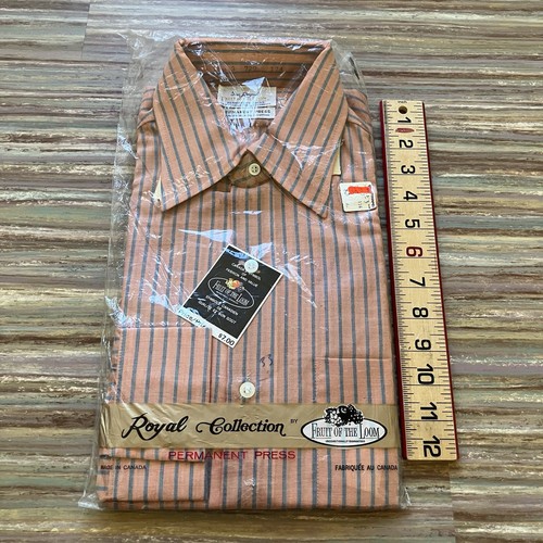Camisa Abotonada Fruit of the Loom Nueva De Colección Años 70 Hecha en Canadá Salmón Rayas M - Imagen 6 de 6