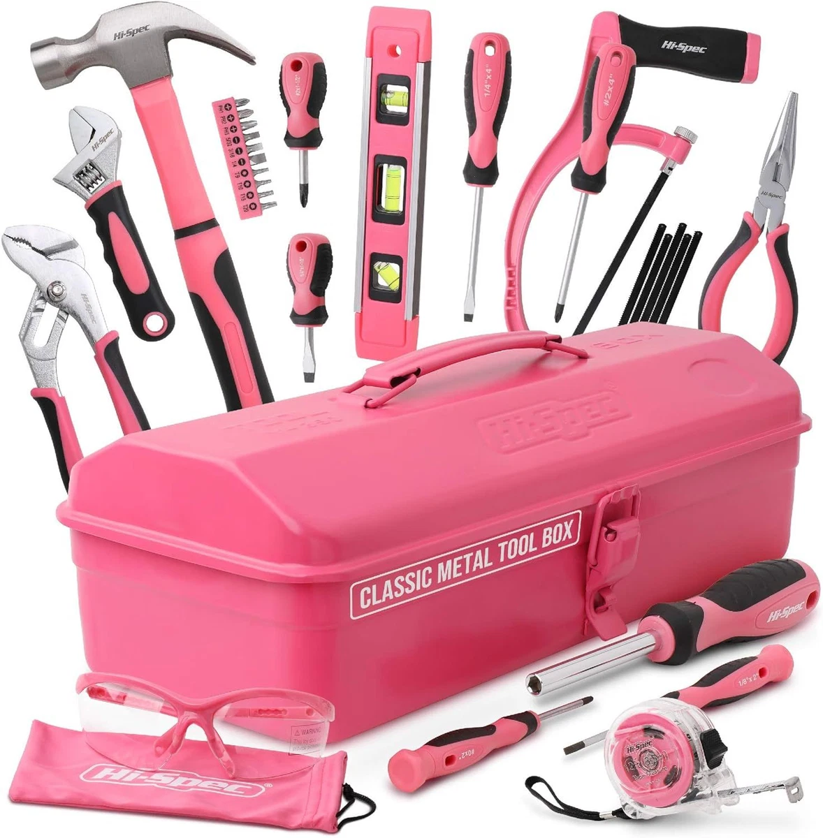 Hi Spec 33pc Pink Beginner Tool Kit Set Metal Box. Complete Real