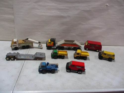9 Tonka Vehicles with Bucket Truck, Fire Chief, Bottom Dump