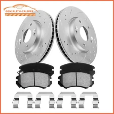 Drilled Slotted Brake Rotor & Ceramic Brake Pad Front for Kia Soul 2010 2011