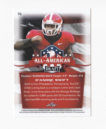 2020 Leaf Draft Gold #70 D'Andre Swift All-American Eagles Lions Georgia UGA - Picture 2 of 2