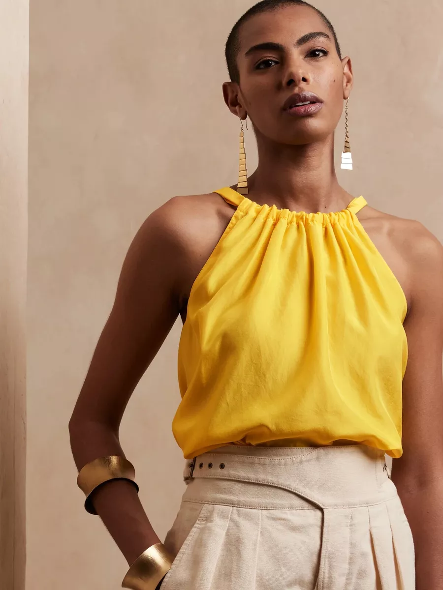 Yellow sales silk top