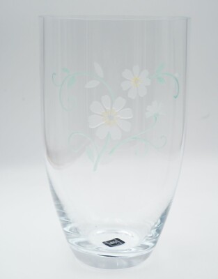 Mikasa Garden Mist 12'' Crystal Glass Vase White Floral Design Made in Poland