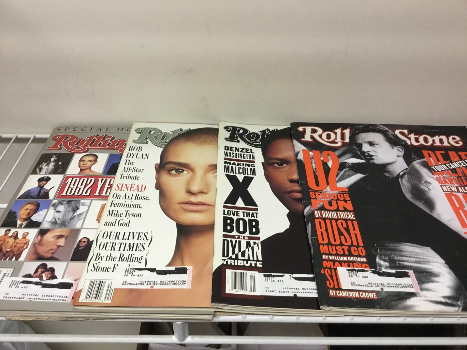 Lot of 4 - Assorted 1992 Rolling Stone Magazines - Sinead / Bono / Denzel / Doub