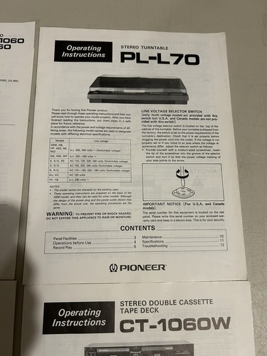 Pioneer PL-L70 PD 5010 EX 9000 More Owner’s Manual Operating Instructions Lot - Picture 8 of 9
