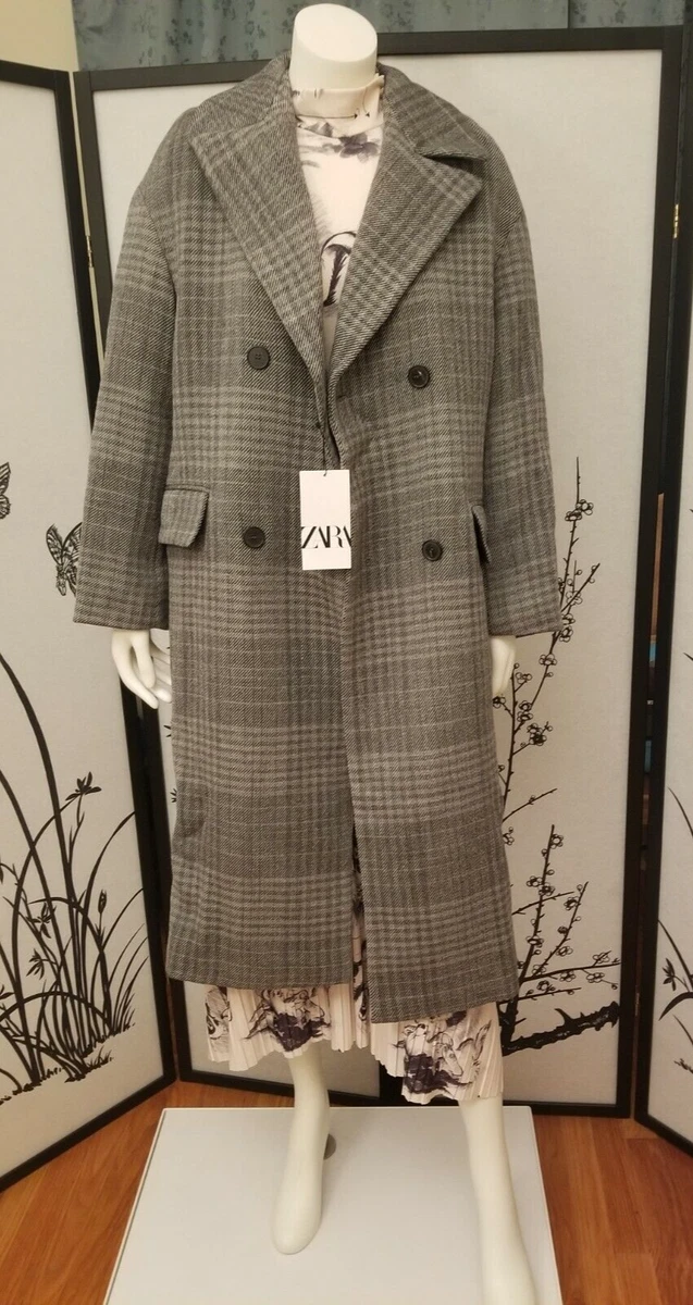 ZARA PLAID WOOL COAT Gray - 2092/540 Size XS | eBay