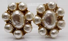 large Miriam Haskell Gold Raised Puffy Earrings Faux baroque NICE! Signed- Vint