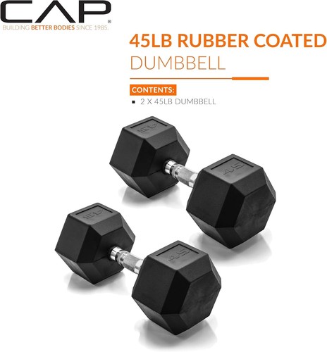 CAP Barbell Coated Dumbbell Weight, Chrome Handle, 45 lb , Pair - Picture 2 of 6