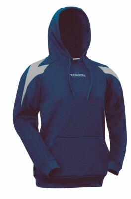 Diadora Chevron Hoodie Sweatshirt for Adults and Kids - Navy Blue / Grey