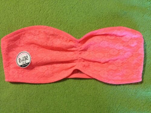 NEW NWT Victoria's Secret PINK Bright Coral Lace Bandeau Bra Top M  - Picture 1 of 2