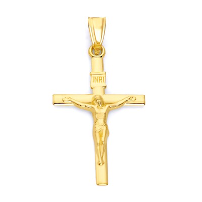 14k Solid Gold Cross Pendant - INRI Crucifix Pendant Religious Jewelry