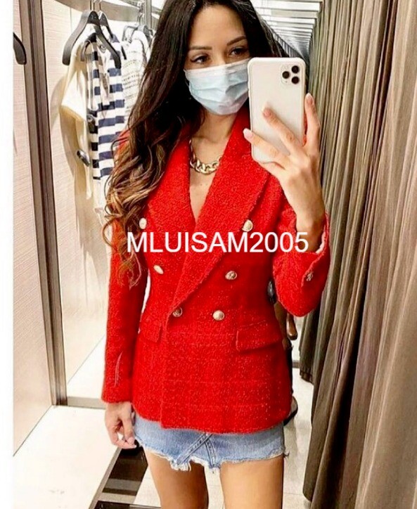 ZARA TEXTURED DOUBLE-BREASTED BLAZER JACKET RED XS-XL REF