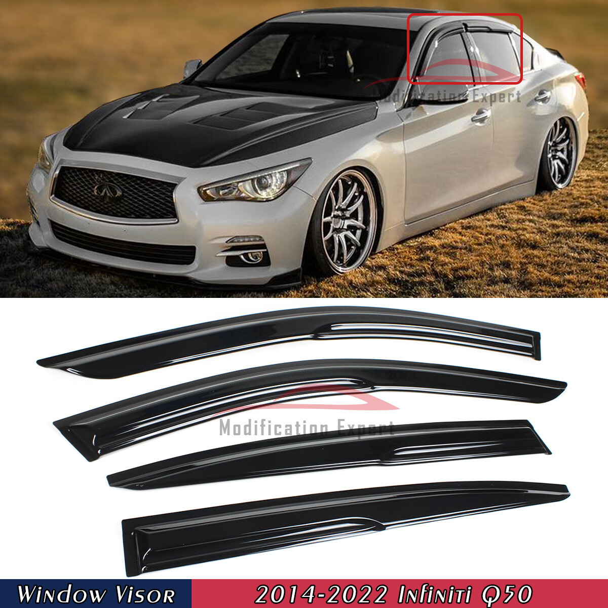 2022 Honda Accord Rain Guards 4-Piece JDM Mugen Style Window Visors For 2018-2022 Honda Accord - Gloss Black, Adhesive Honda Accord Windshield - Foto 14