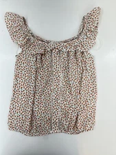 NWTs Womens Sienna Sky Blouse Size XS White Floral Off the Shoulder Button Up 