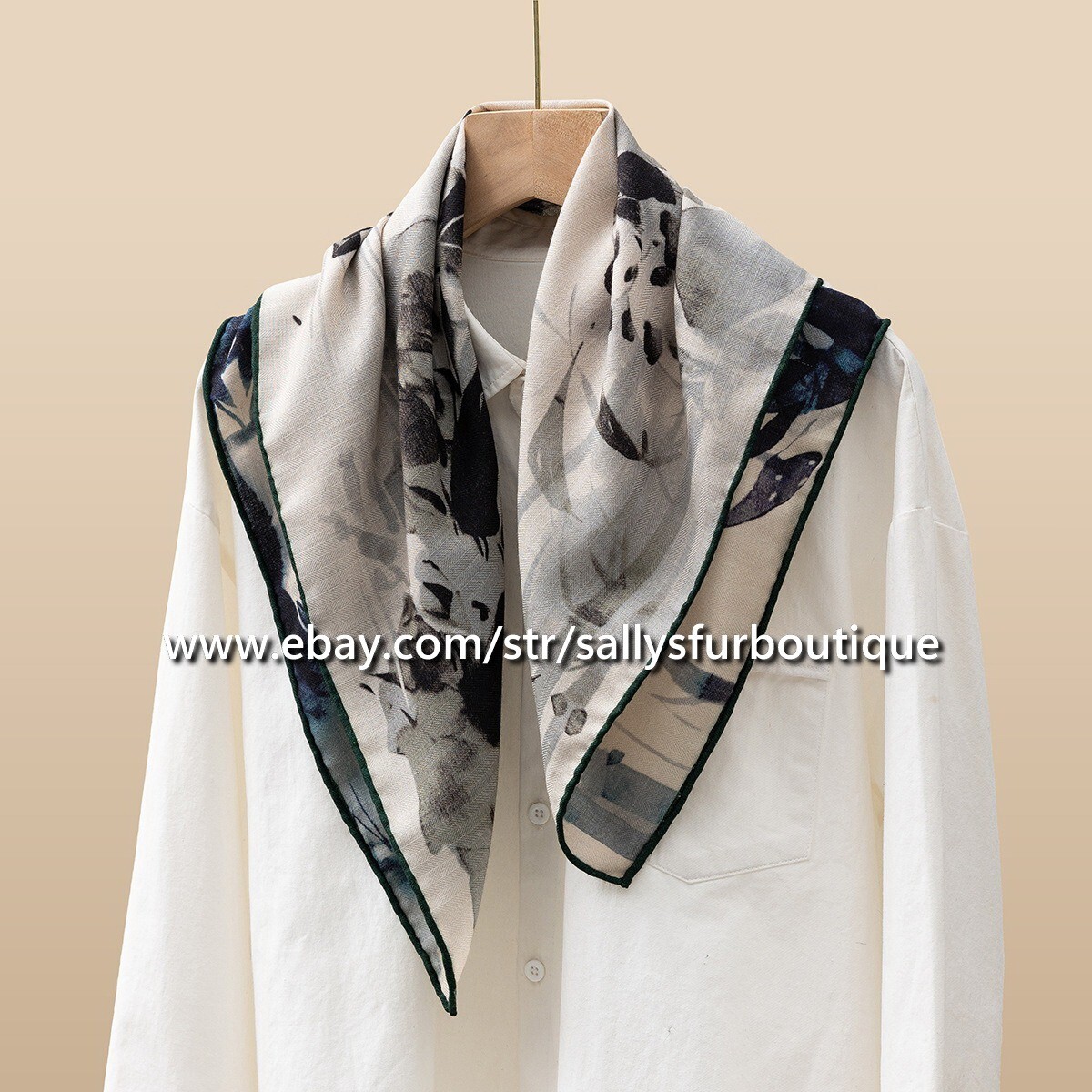 Sallys 70% Cashmere 30% Silk Panda Print Double Face Scarf 26 Inch