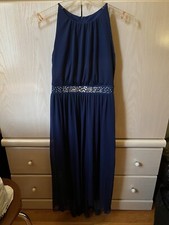 Girls Blue Sheer Tulle Jewel Embellished Waist Formal Party Dress Size 12