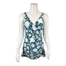 Jantzen Womens V-Neck Wrap Front Printed Swim Dress Green Garden Blossom Size 14