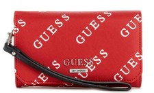 NEW GUESS Women's Acoma Red White Logo Print Wristlet Wallet Phone Organizer Bag