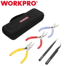 WORKPRO 5PC Jewelry Plier Set Nylon Nose Bent Nose Pliers 6 in 1 Wire Loop Plier