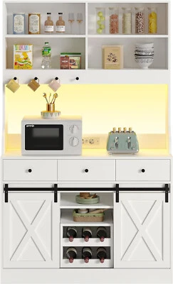Küchenschrank Sideboard mit LED-Beleuchtung Steckdose Buffetschrank Weinregal - Bild 1 von 4