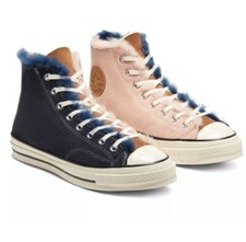 Converse Trainers Size 9 Chuck 70 Hi Blue Pink & Egret Suede Sheep Natural Fur