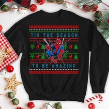 Spiderman Superhero Tis The Season To Be Amazing Ugly Christmas Sweatshirt