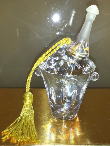 GORHAM MINIATURE CRYSTAL CHAMPAGNE BOTTLE IN A BUCKET NIB Ltd ED Xmas Ornament - Picture 3 of 5