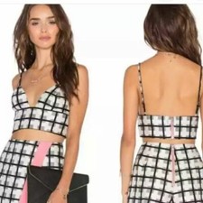 Revolve x NBD crop top womens small black white Gingham Bralette exposed zipper