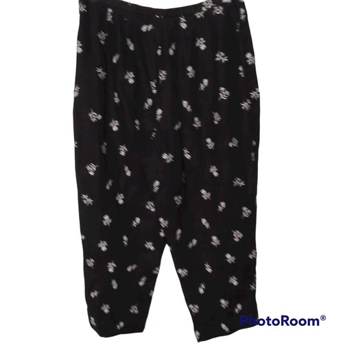 Irish Linen Cropped Pant Embroidered Floral Pattern TALBOTS SZ 8P black - Picture 5 of 10