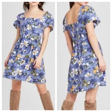 XHILARATION Floral Dress Size S Blue Smocked Babydoll Mini Summer Sundress