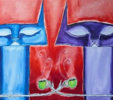 Black Cat Painting Original Coffee Cups Contemporary Folk Art Samantha McLean