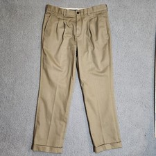 Eddie Bauer Pants Mens 35x30 Khaki Beige Brown Pleated Wrinkle Free Classic