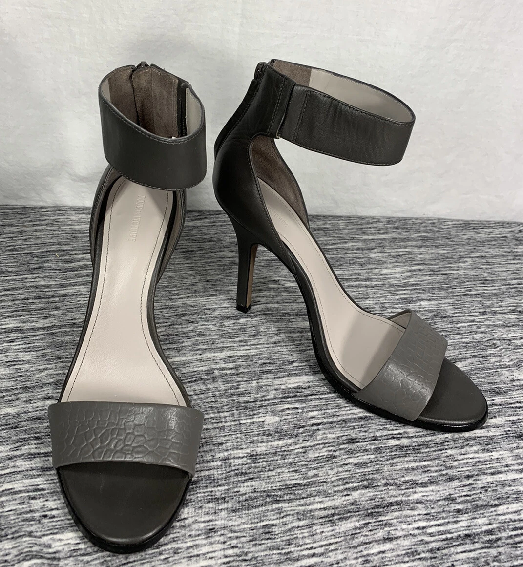 Pour La Victoire Yara Ankle Wrap Open Toe High Heels Olive Gray