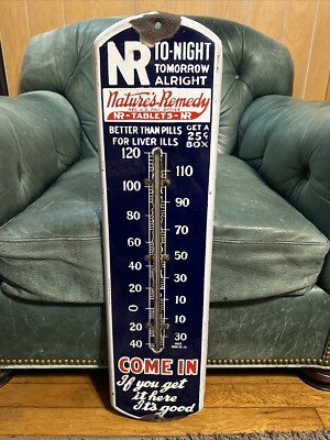 PORCELAIN NATURES REMEDY PHARMACY DRUG STORE ADVERTISING THERMOMETER SIGN