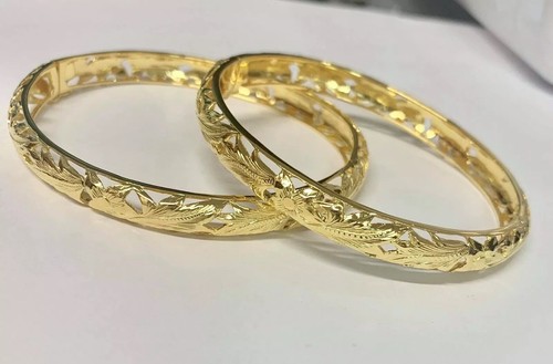 Sterling Silver Gold Plated Plumeria Maile Flower Scroll Hawaii Bangle Bracelet - Picture 4 of 4