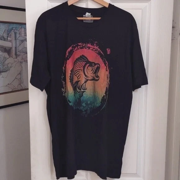 Design By Humans, Dawn Sunrise Bass Fishing Shirt, Size 2XL, Tultex 100% Cotton