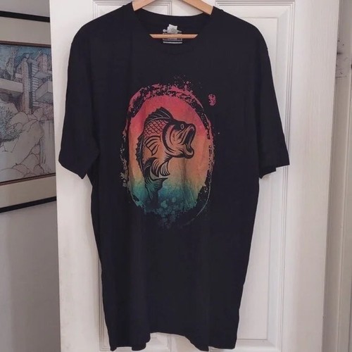 Design By Humans, Dawn Sunrise Bass Fishing Shirt, Size 2XL, Tultex 100% Cotton