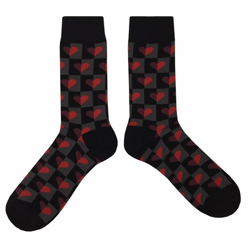 NWT Half Heart Dress Socks Novelty Men 8-12 Black Crazy Fun Sockfly - Picture 2 of 4