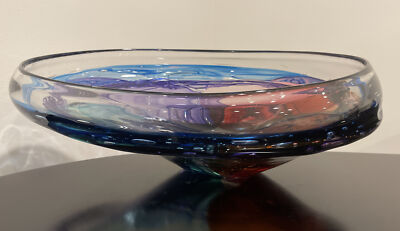 Stunning Large Leon Applebaum Hand-Blown Glass Colorful Lava Bowl Centerpiece