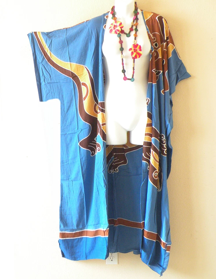 KG33 Batik Gecko Kimono Cárdigan Plumero Kaftan Maxi Trench Cover - hasta 5X