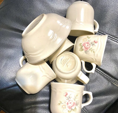 23 Pieces Pfaltzgraff Beige Flowered 2 Plates, 6 Salad/Dessert, 5 Bowls 6 Cups