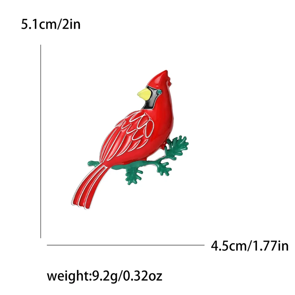 Broche prendedor de pájaro cardenal rojo esmaltado - diamantes de imitación Navidad vacaciones joyería regalo Foto 2 de 4