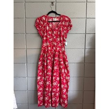 NWT Vintage Laura Ashley Drop Waist Floral Poppy Cottage Floral Dress size 12