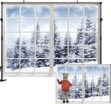10x6.5ft Soft Fabric Winter Backdrop Forest Winter Window Backdrop Winter Won