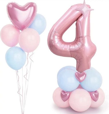 4th Birthday Balloon Stand Party Decoration Age 4 Balloon Girls Pink Princess