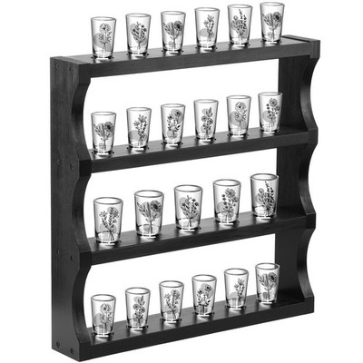 DoubleFill Wood Shot Glass Display Case Shot Glasses Holder Wall Floating She...
