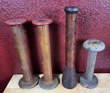 Antique Wooden Wood Yarn Spools Spindles Lot of 4 Primitive Farmhouse