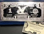 SILVER CERTIFICATE ART BAR, 4 TROY OUNCES .999 FINE SILVER, STUNNING 2002 DOLLAR