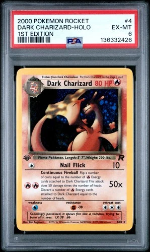 2000 POKEMON ROCKET 1ST EDITION #4 DARK CHARIZARD-HOLO PSA 6