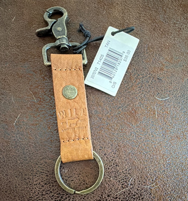 WILL Leather Goods Tan Leather Key Chain w/ Detachable Metal Clip & Ring Logo